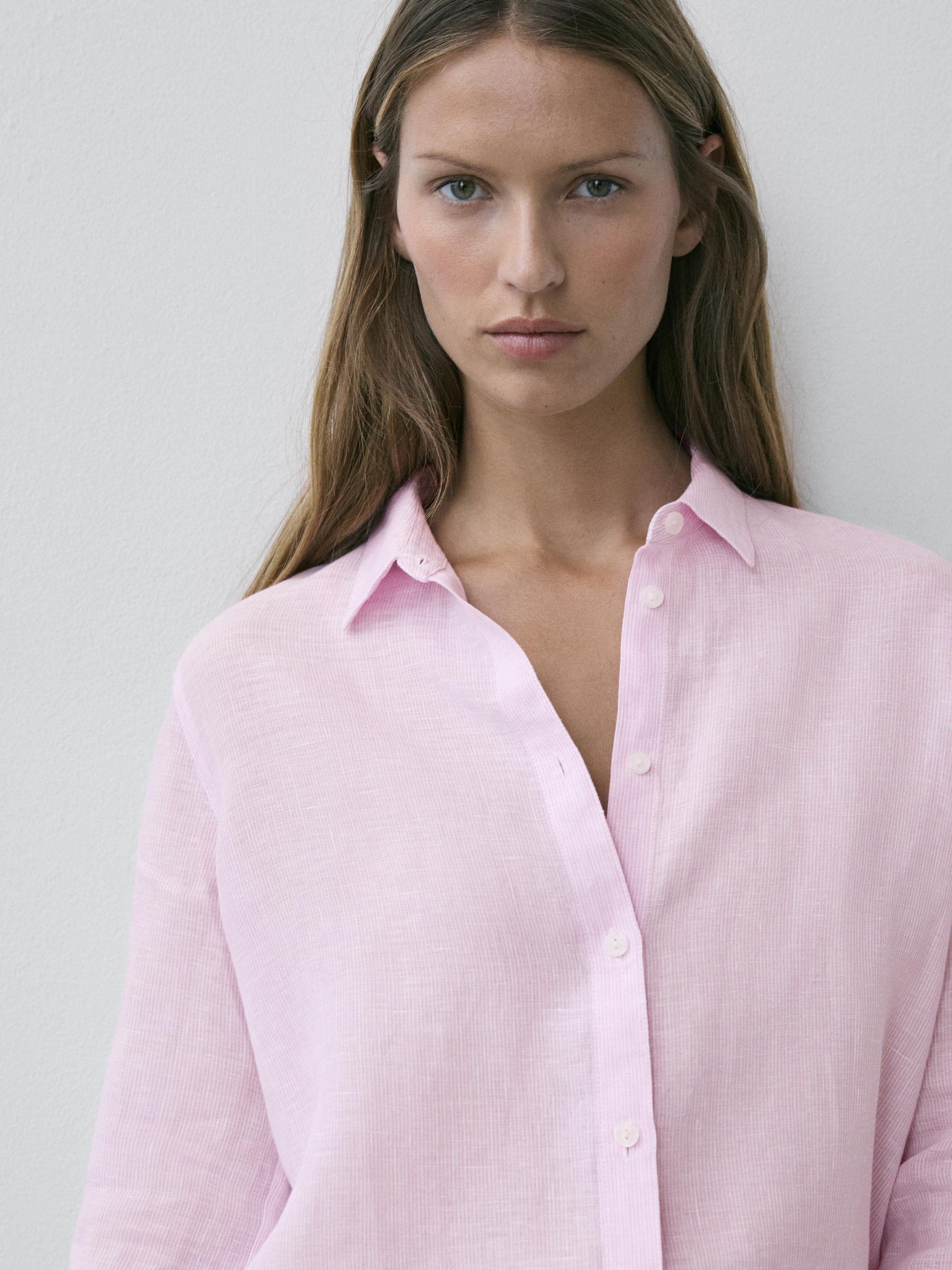 Flowing pinstriped 100% linen shirt
